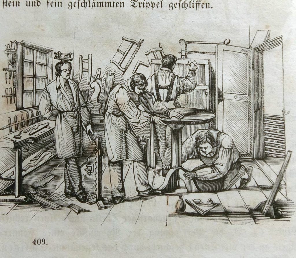 Kupferstich einer Tischlerwerkstatt